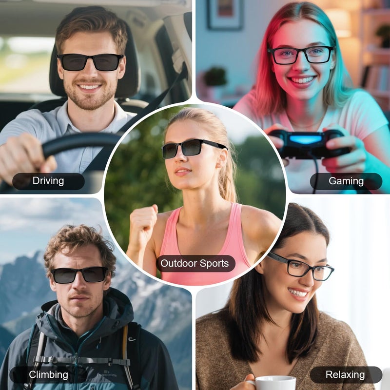 PADOM نظارات ذكية للرجال والنساء، مقاومة للماء IPX5 ومساعد صوتي، نظارات صوتية مع عدسات قطبية إضافية ومكبر صوت مفتوح، نظارات بلوتوث مضادة للضوء الأزرق للقيادة والسفر والعمل - Image 5
